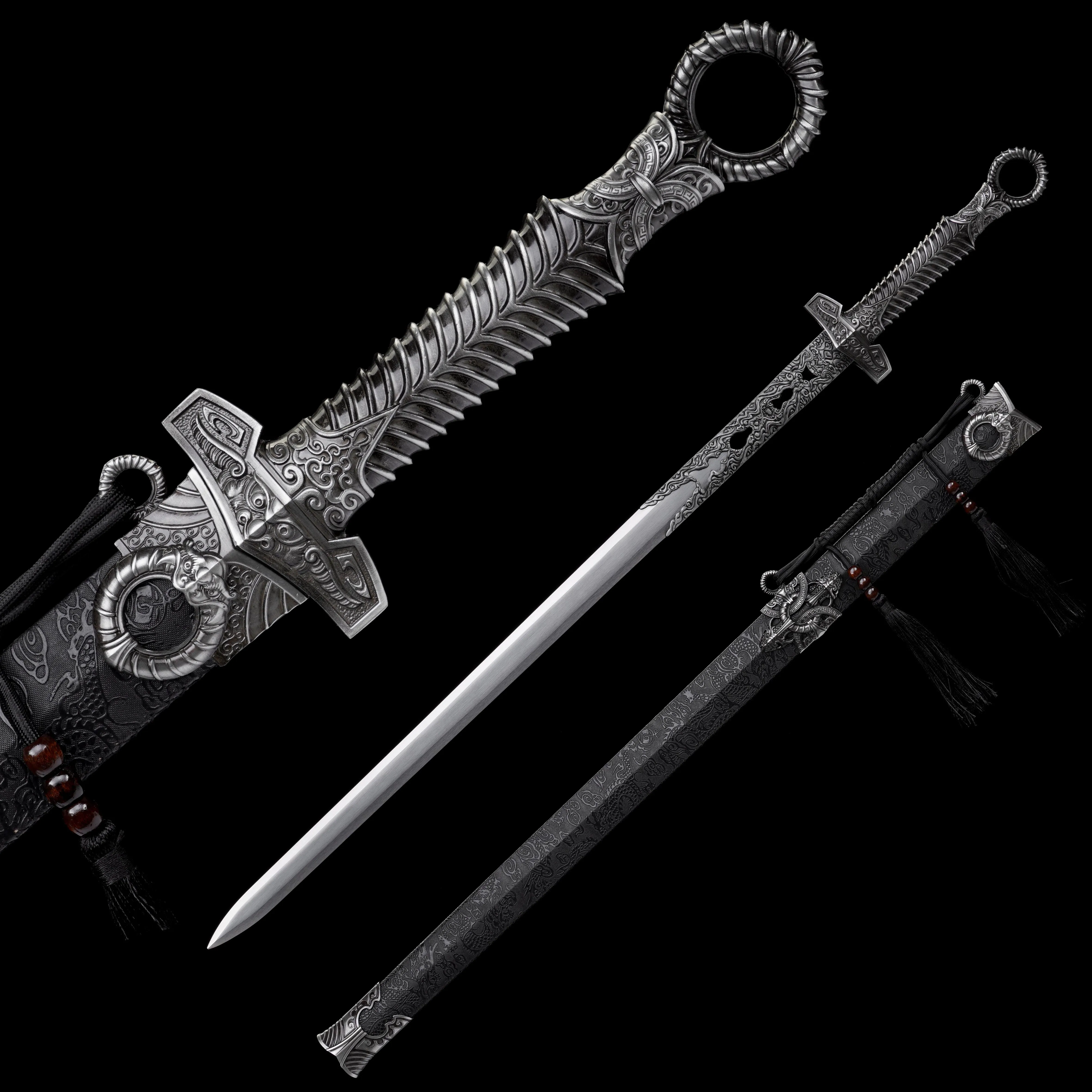 

100cm Medieval European black Knight sword cosplay training hand-ground real steel sharp samurai sword katana Weapons Battle
