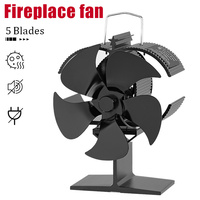 Black Mini 5 Blades Heat Powered Stove Fan Log Wood Burner Eco-fan Quiet Home Fireplace Fan Warmer Efficient Heat Distribution