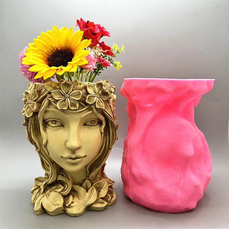 

Silicone Mold Flower Pot 3D Leaf Girl Head Statue Resin Gypsum Concrete Crystal Dropping Glue Tool DIY Handmade Crafts