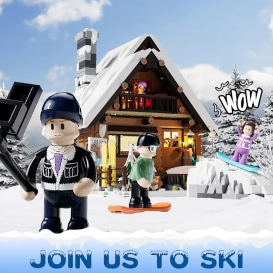 Christmas Ski-Cabin Lighting Building-Bricks-Set - Retro Christmas Winter Snow House Collection LED Light Building Construction