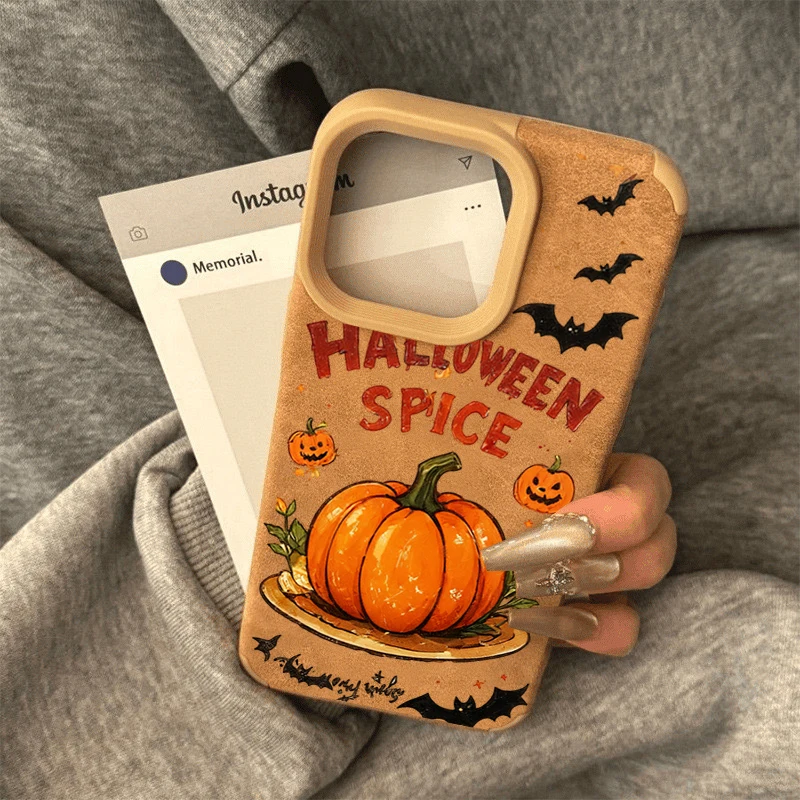 Phone Case For iPhone 18 17 16 15 14 13 12 11 Pro Max XS X XR 15 16 Plus 17 Air Halloween Pumpkin Monster Bat Faux Leather Cover