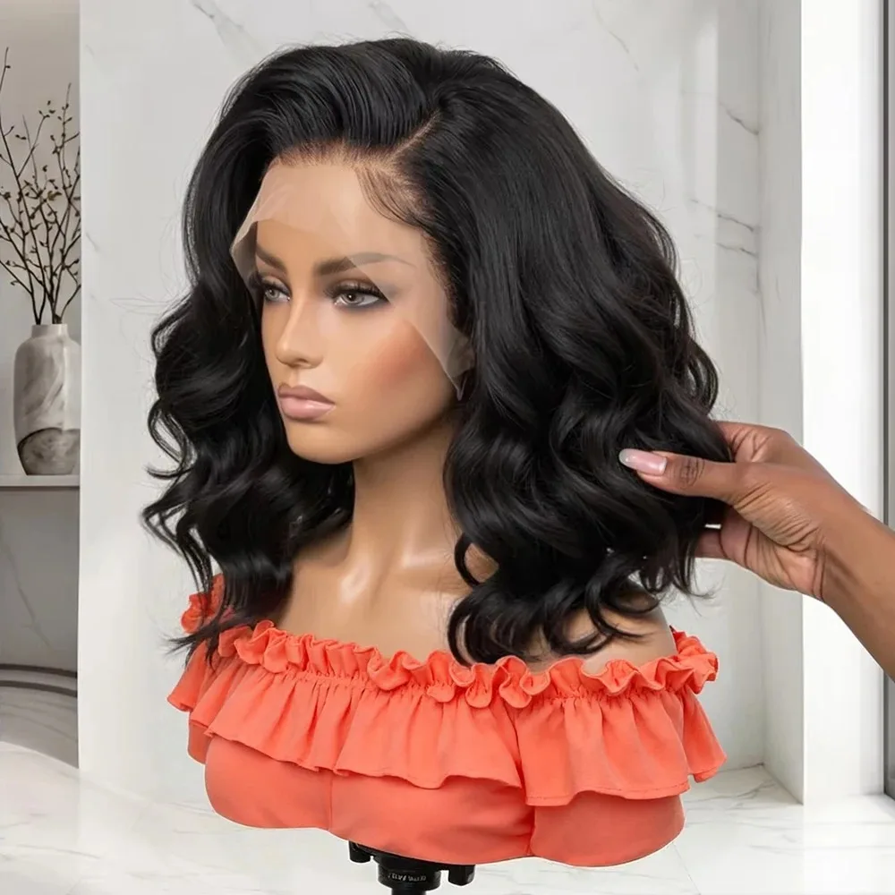 Perruque Bob Courte Ondulée Cheveux Humains 100% Effet Mouillé et Ondulé 13x4 13x6 Dentelle HD Perruques Cheveux Humains Ondulés Naturels Densité 220%