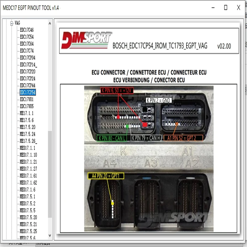 ECU Pinout Diagram EGPT V1.4 Software Wiring Guide for Bosch ECU EGPT Connection Boot ECU Pinout Bench for Cars Useful KESS KTAG