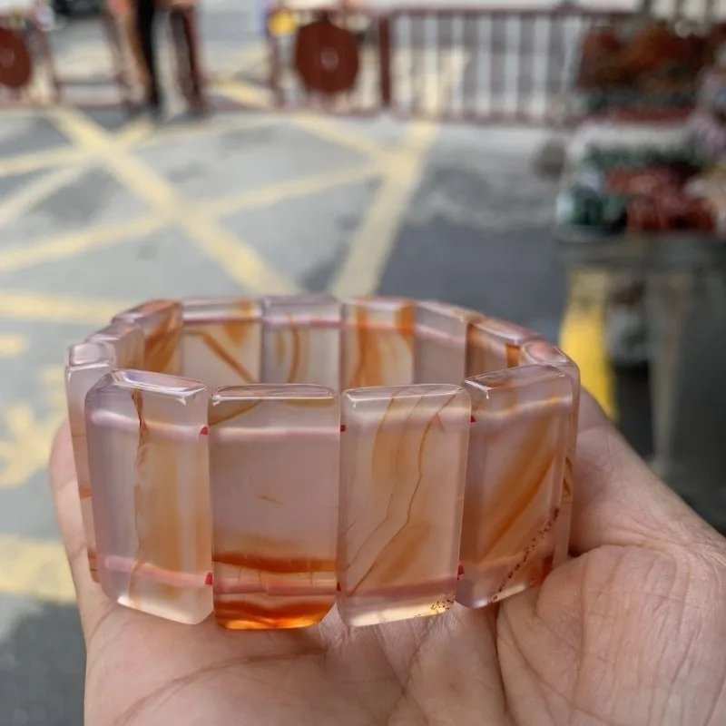 Natural marine chalcedony hand row, genuine aquatic grass primary color agate wide version hand row bracelet for men and women