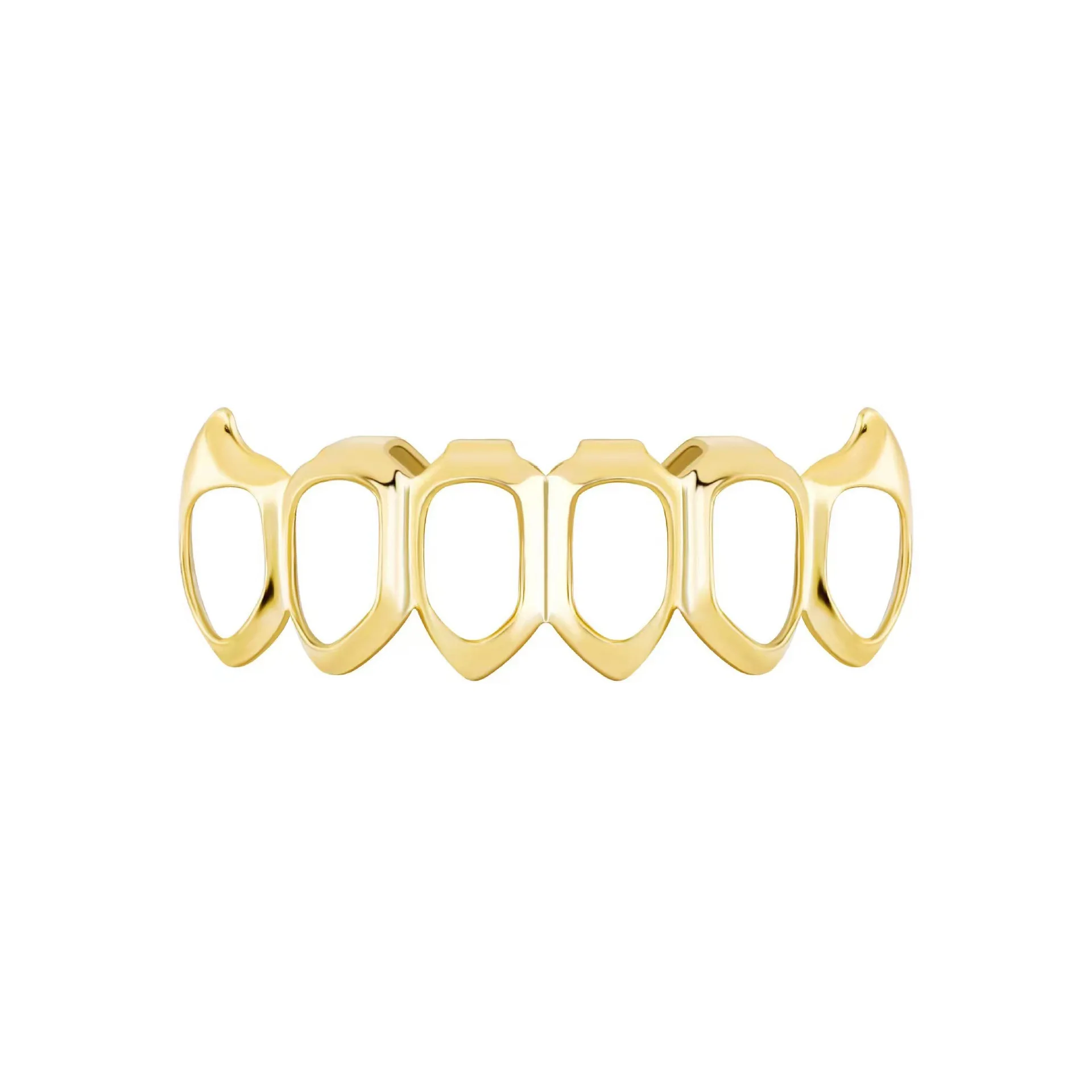 18K Gold-Plated Hip Hop Teeth Grillz Hollowing Out Golden Teeth Grills Perfect Halloween Accessory for Men & Women