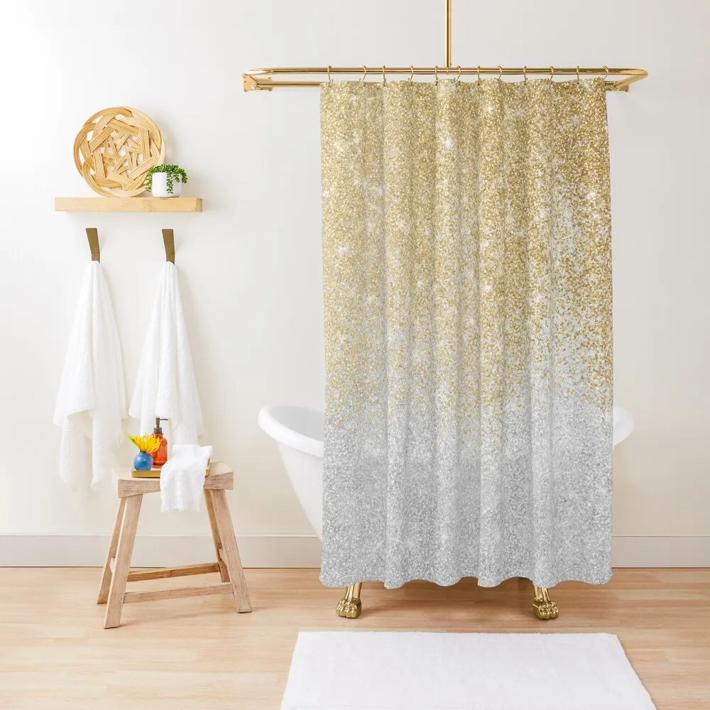 

Gold and Silver Glitter Ombre Luxury Design Shower Curtain Waterproof Fabric Shower Waterproof Shower Elegant Bathroom Curtain