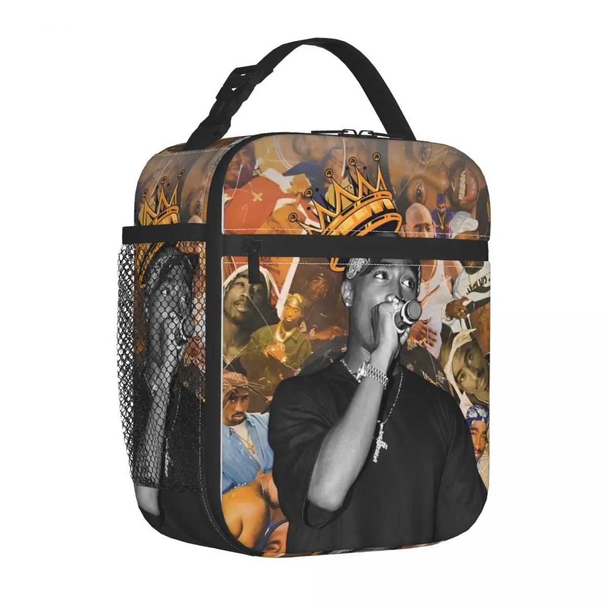 Retro Tupac Rapper Insulated Lunch Bag Thermal Bag Reusable Meal Container Portable Tote Lunch Box Bento Pouch College Picnic