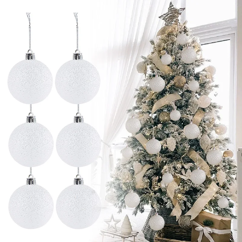 

6pcs/box Christmas White Plastic Ball Christmas Tree Decoration Holiday Party DIY Home Decoration Navidad Noel New Year Gifts