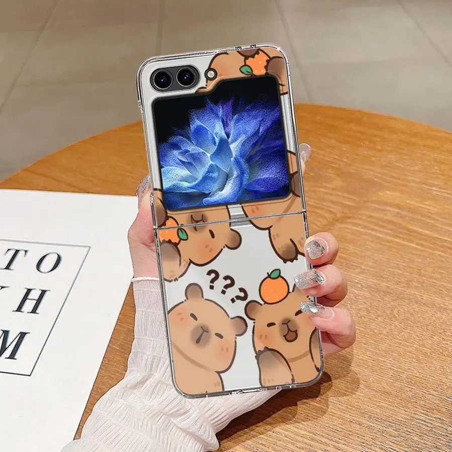 حافظة كارتون كابيبارا لهاتف سامسونج جالاكسي ZFlip6 Z Flip 7 6 5 4 3 ZFlip5 ZFlip7 ZFlip4 ZFlip3 غطاء هاتف ناعم شفاف #6