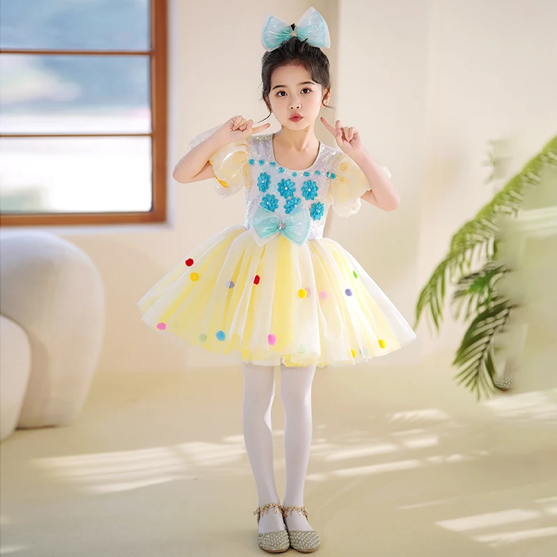 

New Children's Costumes Ballet Girls Puffy Gauze Skirts Kindergarten Cute Dance Sequined Performance Costumes