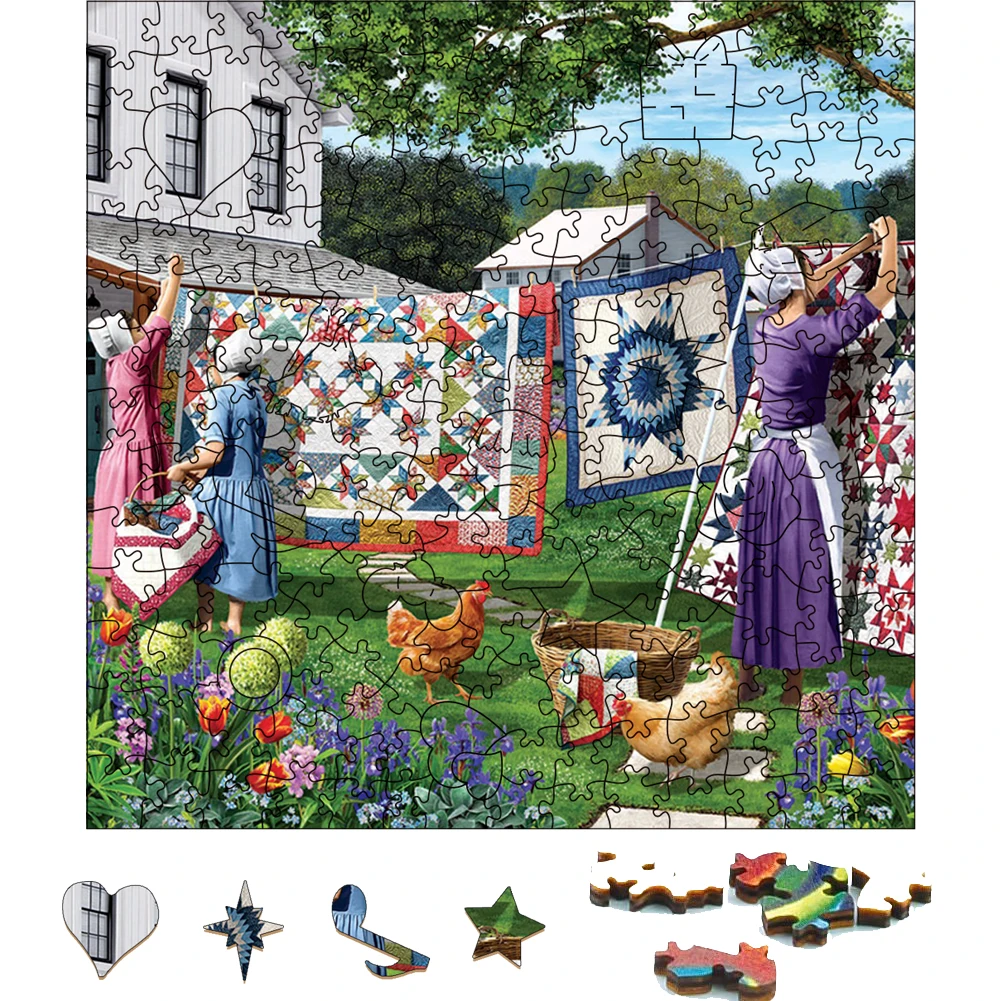 Colcha colorida de madeira Jigsaw Puzzle, brinquedos para adultos, jogo de madeira, brinquedos de fazenda para crianças