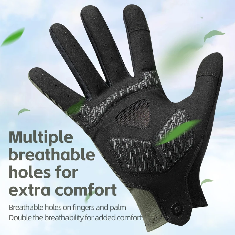 ROCKBROS Cycling Gloves Summer Spring Breathable SBR Palm Padding Non-slip Touch Screen Full Finger MTB Road Bike Riding Gloves