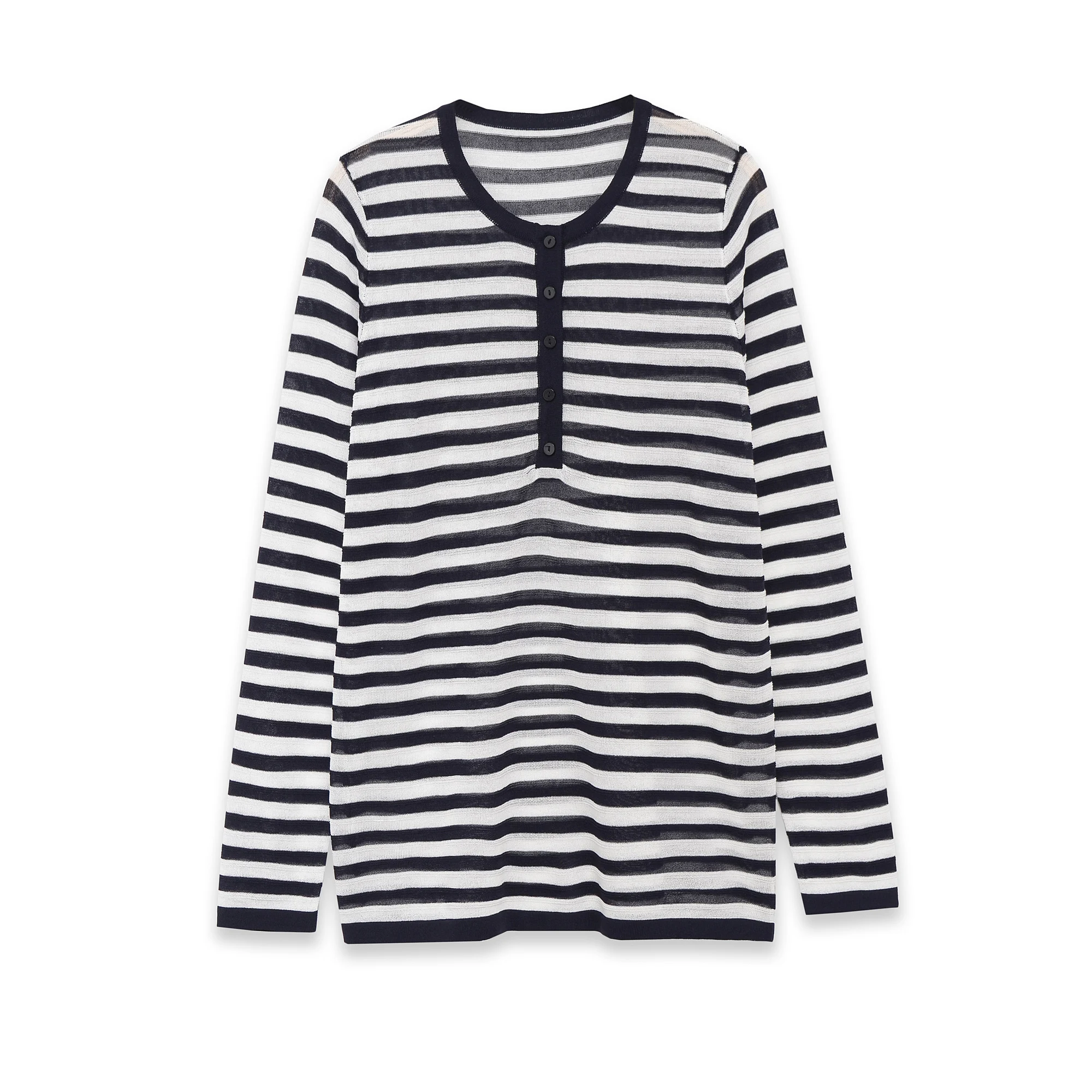 Frühlings-Neuheit: Damen-Strickpullover mit Langen Ärmeln, Rundhalsausschnitt, Lässigem Streifenmuster und Knöpfen, Street-Style, Polyesterfaser, Normale Passform