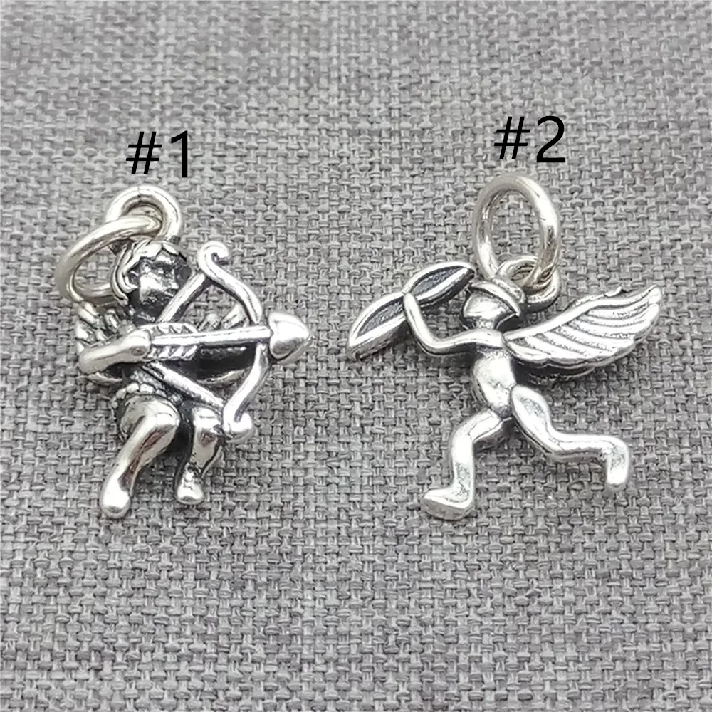 Cupid Arrow Through Heart Angel Charms in 925 Sterling Silver for Bracelet and Necklace Making