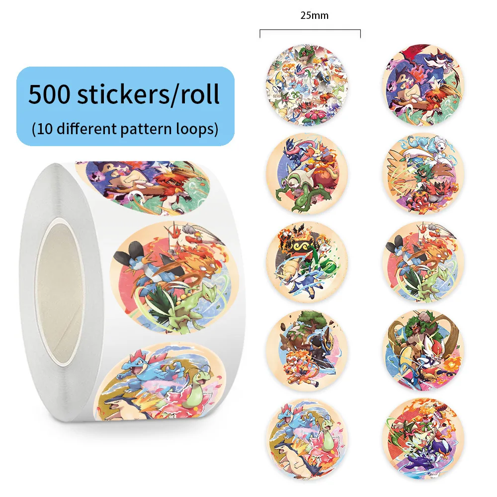 Pokemon, Aufkleber-Dekoration 500 Stück/Rolle Niedliche Cartoon-Aufkleber Wasserdichte Aufkleber für DIY-Scrapbooking, Umschlagversiegelung – Detail 6