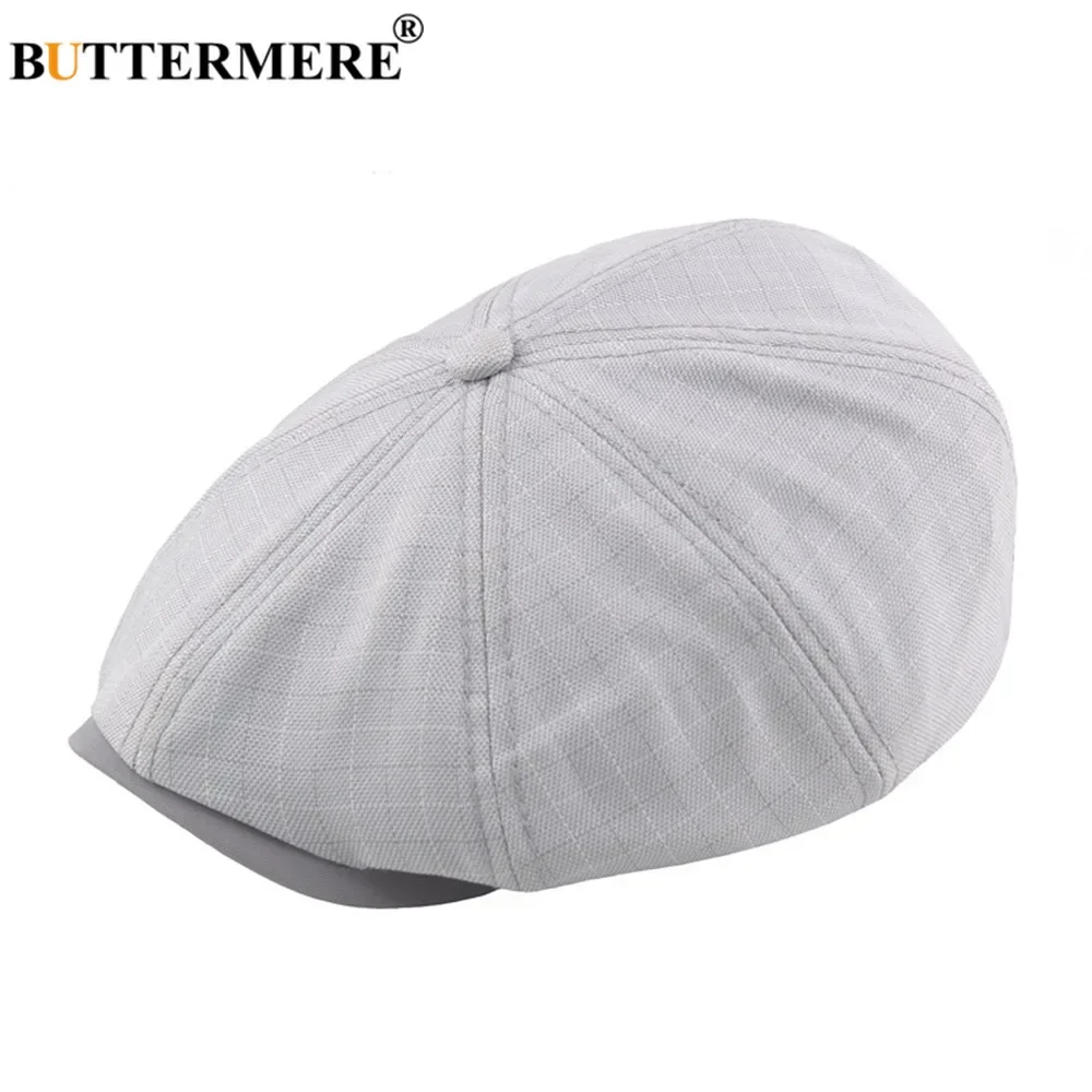 

BUTTERMERE Light Gray Newsboy Cap Man for Spring Summer Eight Piece Cap Plaid Male Casual Cotton Brand Ivy Mens Beret Flat Cap
