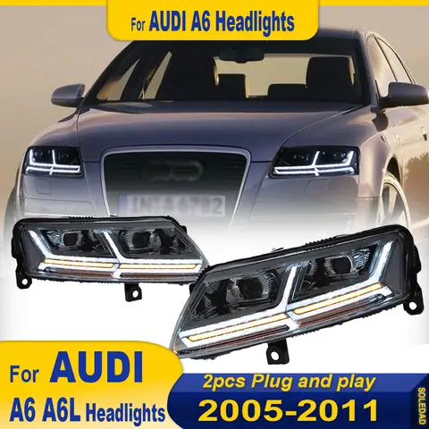 아우디 A6 LED 헤드라이트 2005 2006 2007 2008 2009 2010 2011 A6 C6 개조 Q7 스타일링 헤드램프 어셈블리용 페어 자동차 전조등