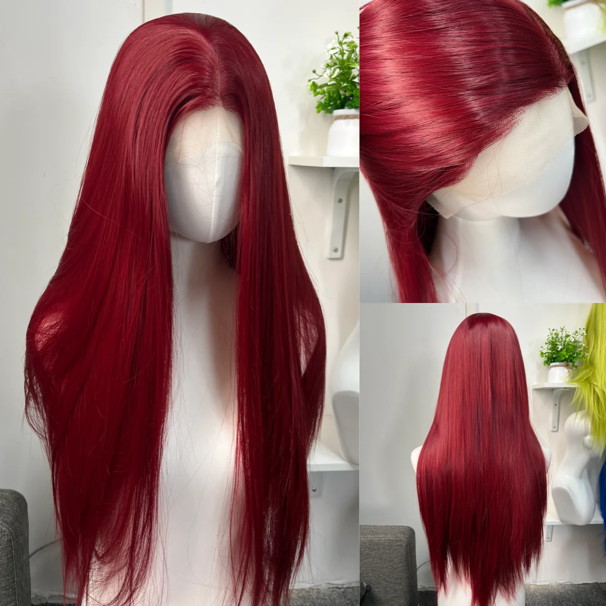Red Wig for Women 26inch 13x4 Lace Burgundy Lace Front Wig Long Straight Silky Glueless Synthetic Lace Front Wig for Cosplay