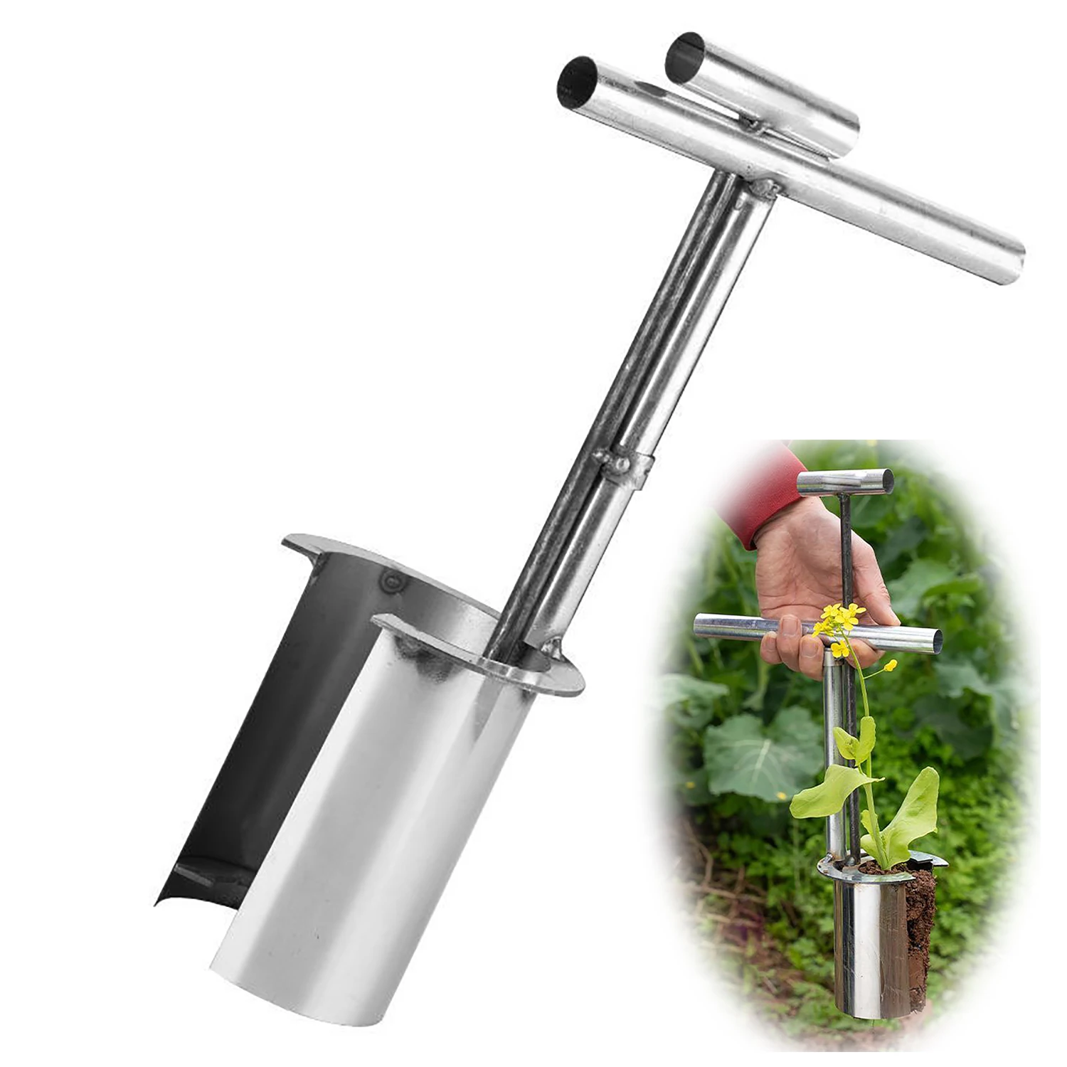 Steel Handheld Garden Barrel Transplanter Multi-functional Seeding Bulb Planter Agricultural Gardening Tool Soil Sampler