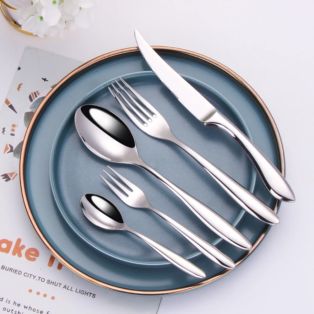 Silver Cutlery 4/8/12/16/20Pcs Stainless Steel 304 Tableware Mirror Gold Dinner Set Western Knife Fork Spoon Flatware