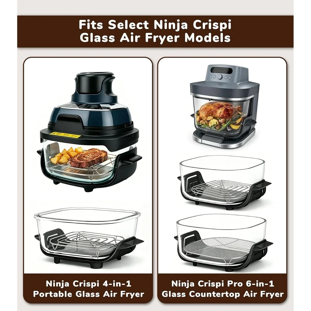 [NEWA66Z!】 3Pc Air Fryer Crisper Tray And Rack Set For Ninja Crispi FN100 FN101 AS101,Stainless Steel Accessories Replacement Pa