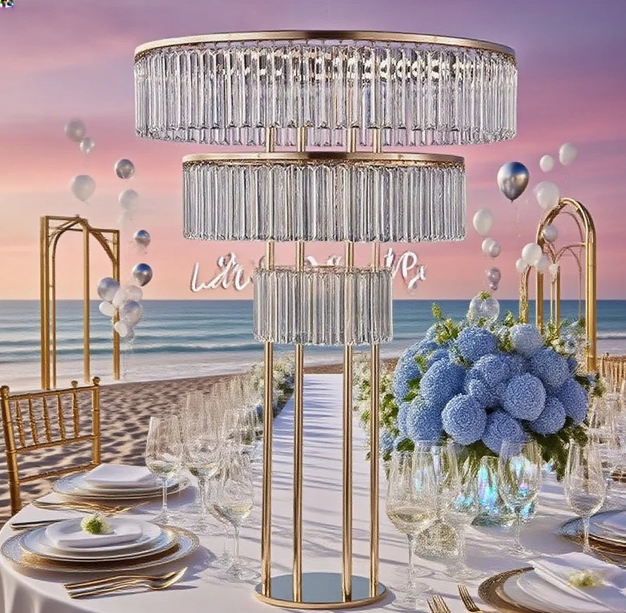 

Трехуровневая акриловая подставка для цветов в кристальном стиле высотой 140 см, золотая рамка, рождественский обеденный стол, центральная часть, реквизит для вечеринки, украшение