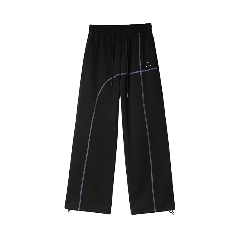 61% قطن، مريح ومسامي، خصر مطاطي فضفاض مناسب من الصوف - بنطال رياضي مبطن |   ملابس الشارع للجنسين 360 جرام