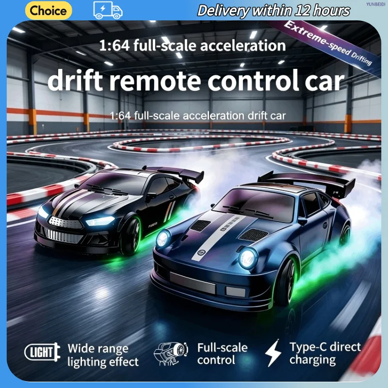 1:64 Drift Remote Control Racing Car 4WD Desktop Mini Ultra-long Battery Life Rechargeable RC Racing Toy for Kid's Holiday Gifts