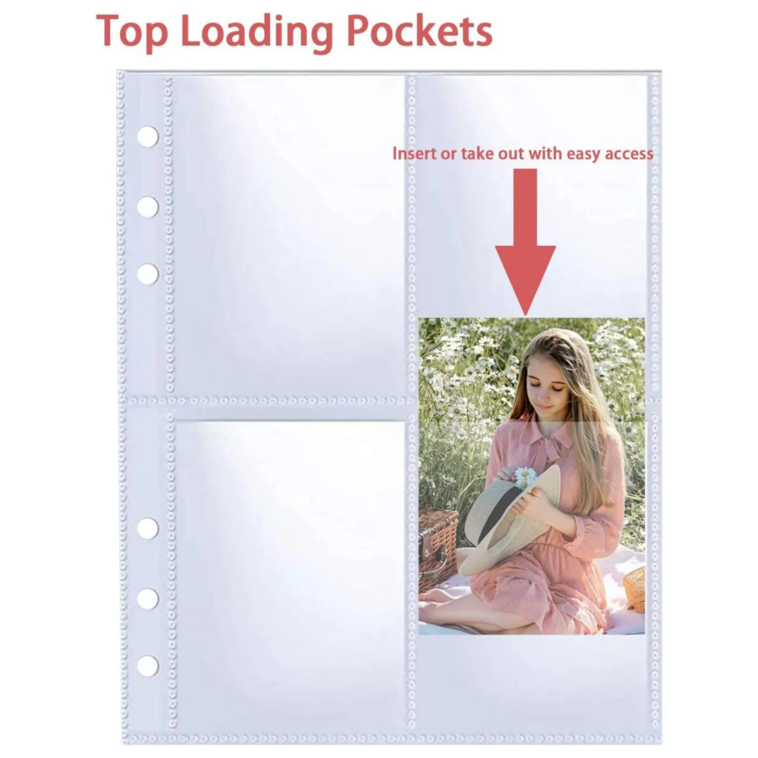 Fotokartenhüllen 50er-Pack 6-Ring A5 Ordnerhüllen Einseitig 1/2/4 Taschen Seitenschutz für Spielkarten Fotos Postkarten – Detail 5