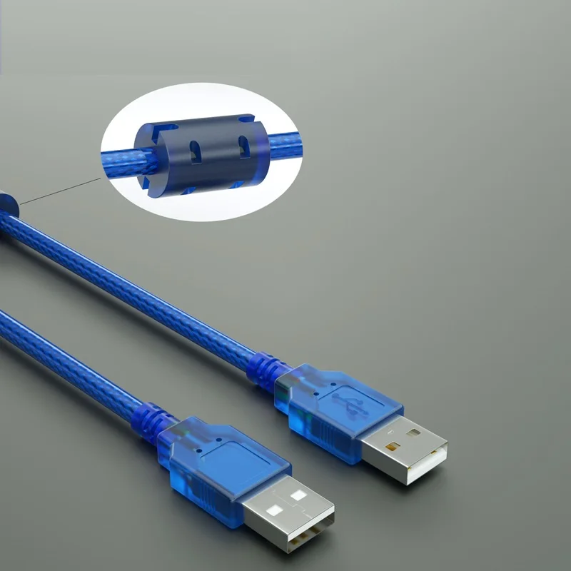 Kabel Data USB 2.0 Male ke Male, kabel ekstensi inti tembaga, kabel debug Copy cincin magnetik berpelindung