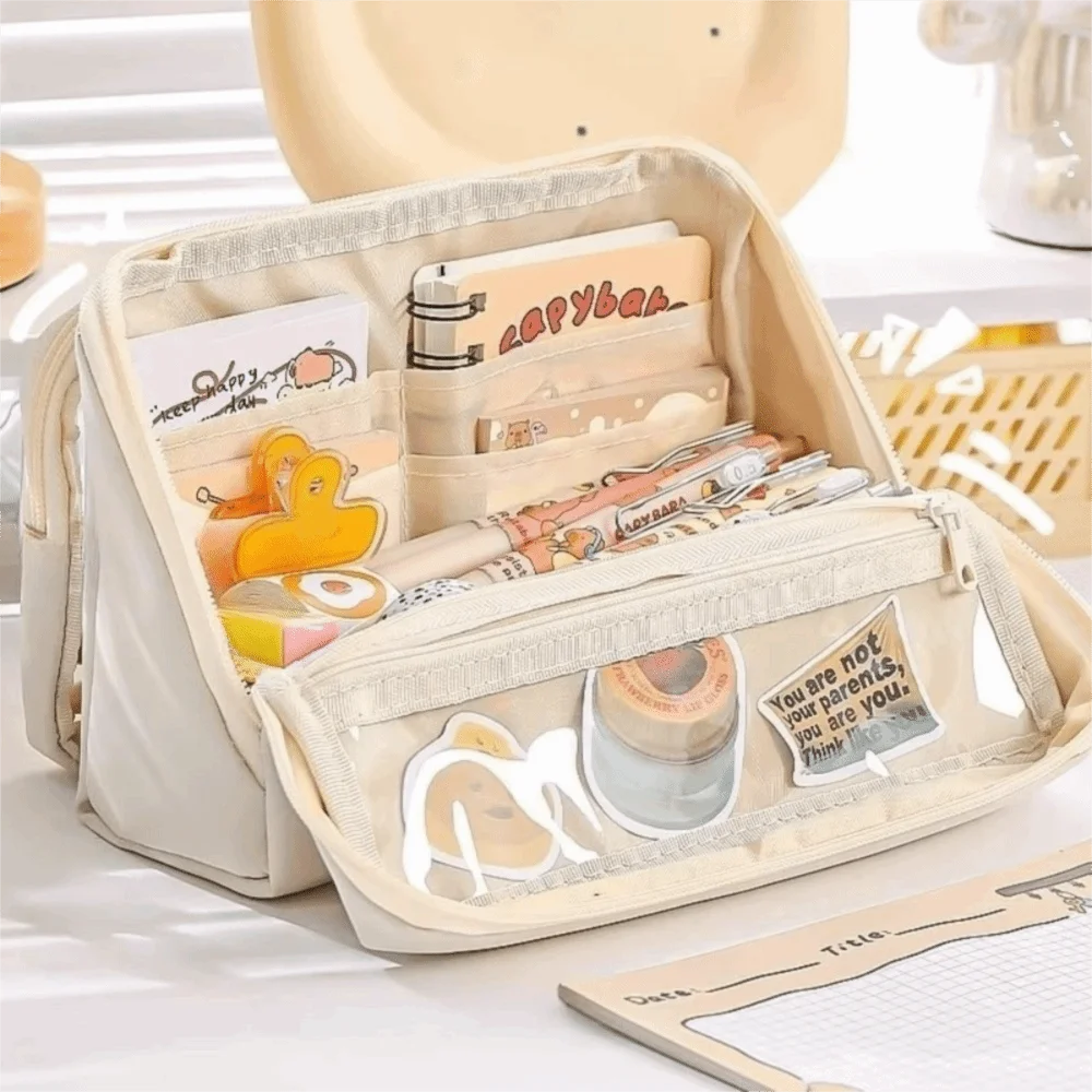Large Capacity Transparent Pencil Case Zipper Multifunctional Transparent Pen Bag DIY Solid Color Stationery Box Students Gift