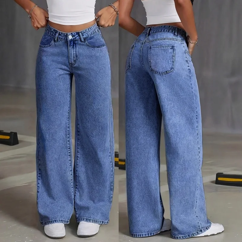 High Waist Wide Leg Denim Jeans Women Loose Straight Floor Length 2025 New Style Cross Border Retro Long Pants Women