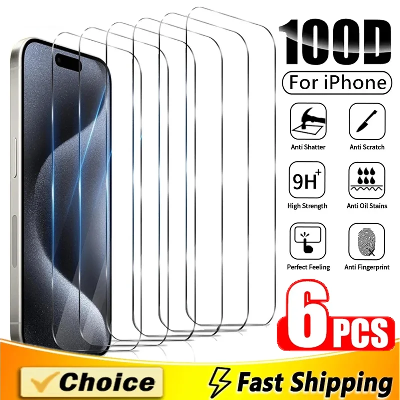 6Pcs Tempered Glass For iPhone 11 12 13 Pro Max 14 15 Plus Screen Protector For iPhone 15 14 13 12 11 PRO XR XS Protective Glass