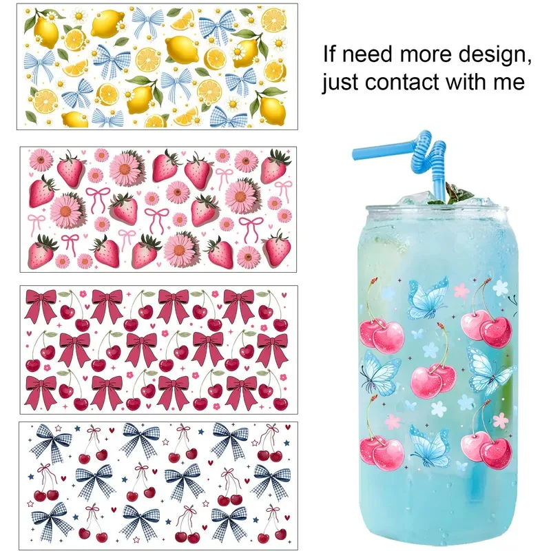 Summer Vibe Lemon Cherry fruit Style UV Sticker Party DIY Decals 3D transfers uvdtf tumbler seal stickers 16oz uv dtf cup wraps