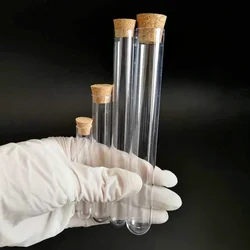 50pcs/lot Dia 12mm to 25mm Hard Plastic test tubes with cork stopper for Experiments, Length from 60mm to 150mm