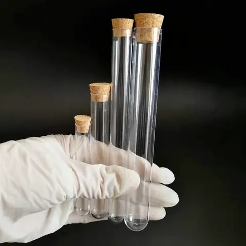 Bilashmart 50pcs/lot Dia 12mm to 25mm Hard Plastic test tubes with cork stopper for Experiments, Length from 60mm to 150mm