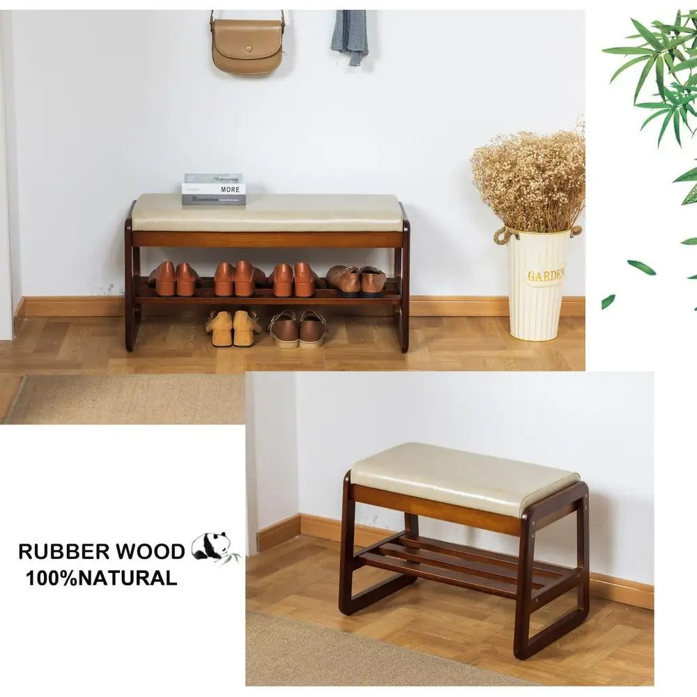 Grey 2-Tier Entryway Shoe Bench with Cushion and Flip-Open Storage, 21.65 Long