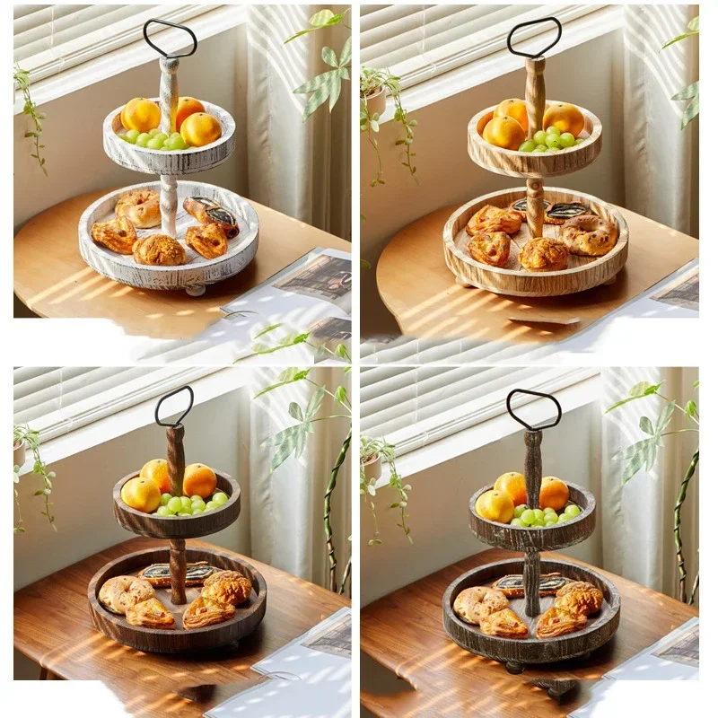 

Double Tray 1PC Round Cake, Fruit Display Shelf, Dessert Shelf Afternoon Tea Dessert Shelves for Home Use