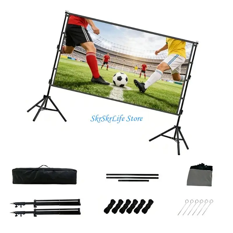 E65E Portable 16:9 Projection Screen For Outdoor Use With Wide Viewing Curtain