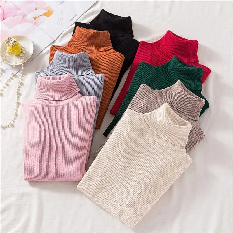 

Turtleneck Pullover Knitted Sweaters Autumn Winter Women's Sweater Korean Fashion Long Sleeve Solid Casual Soft Slim Female Tops