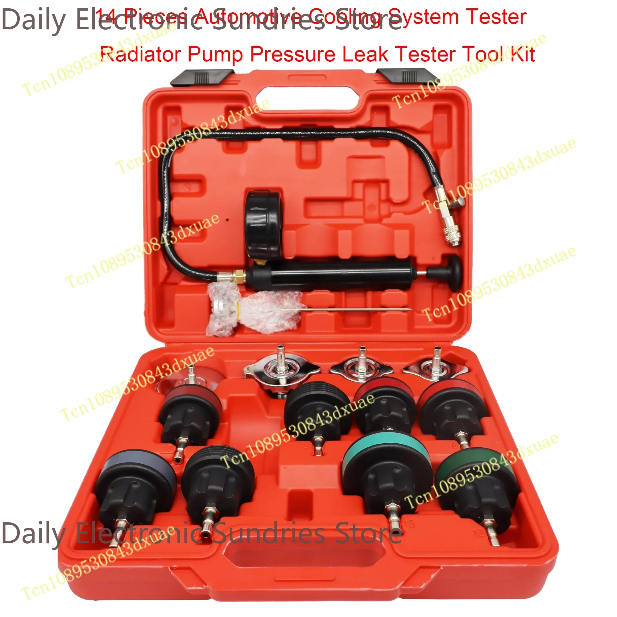 14 Pcs Universal Radiator Pressure Tester Kit Cooler Pressure Tester for Car Motorcycle Truck Cooling System Leak Detection