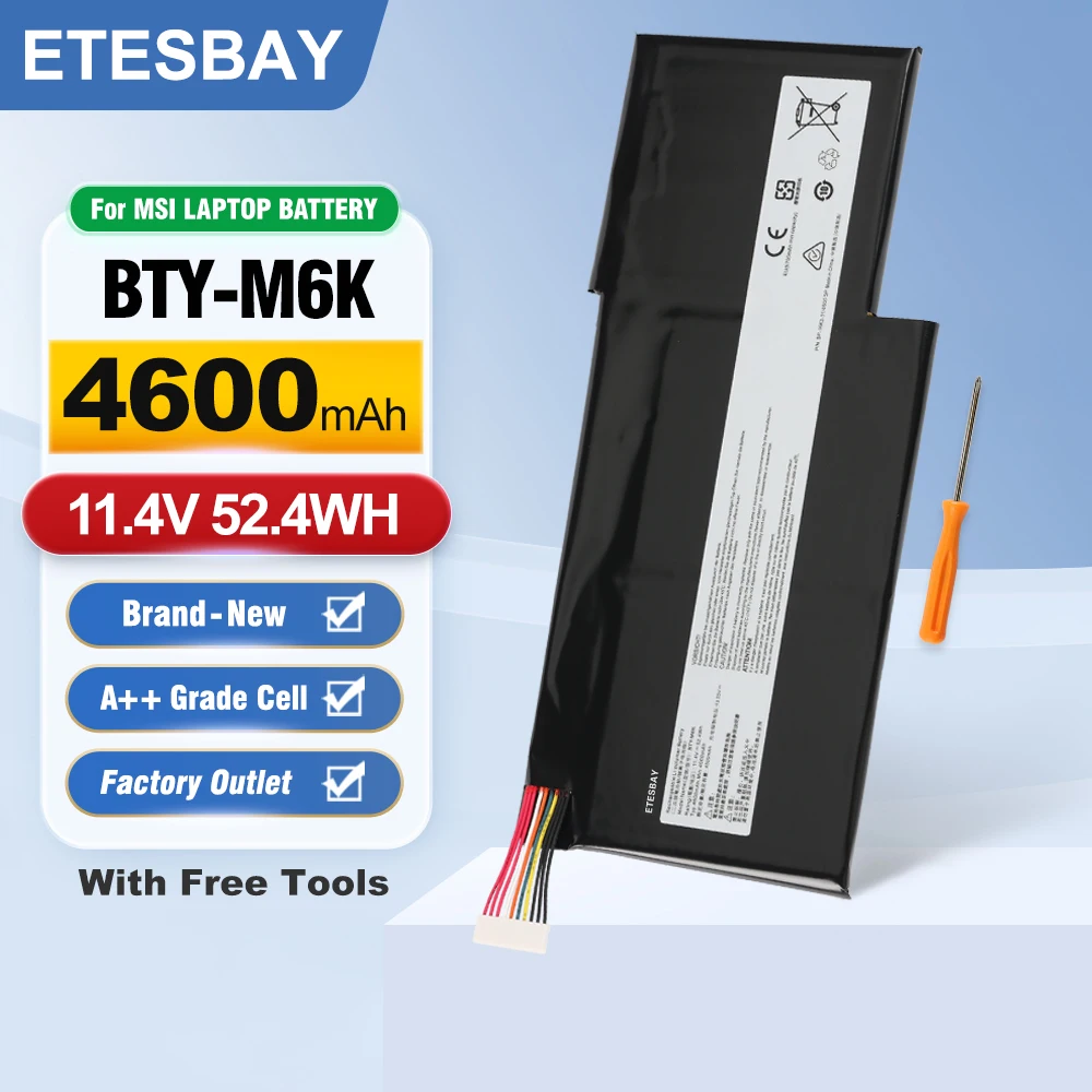 ETESBAY BTY-M6K Laptop Battery For MSI Stealth Pro MS-17B4 MS-16K3 GS63VR 7RG-005 GF63 Thin 8RD 8RD-031TH 4600mAh/52.4WH