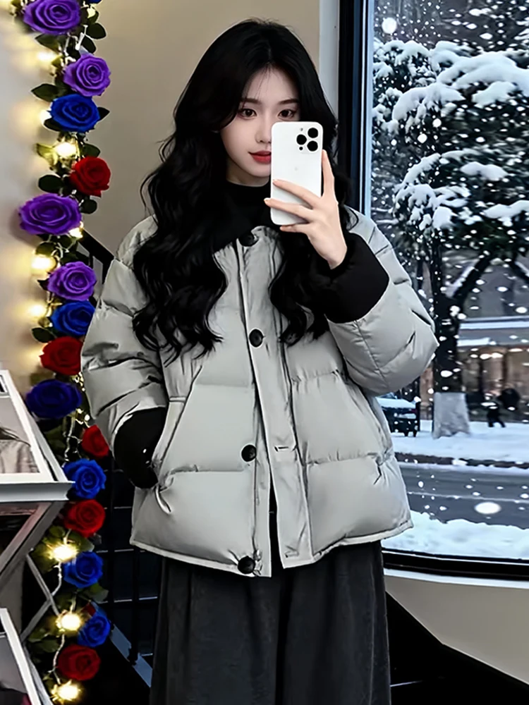 

Уникальный дизайн, утепленная хлопковая куртка для женщин, короткое теплое пальто в корейском стиле, свободный крой, стандартный размер, длинная молния