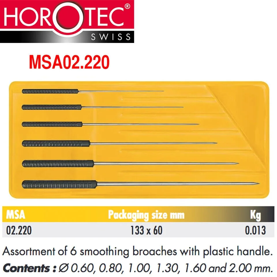 Horotec MSA02.220 Assortment of Smoothing Broaches with Plastic Handle