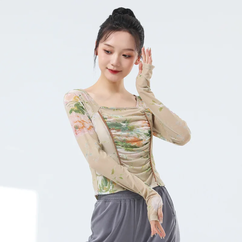 Одежда для танцев, женская осенняя новая сетчатая дизайнерская практика, самосовершенствование, защита от солнца, классические танцы, йога, практика