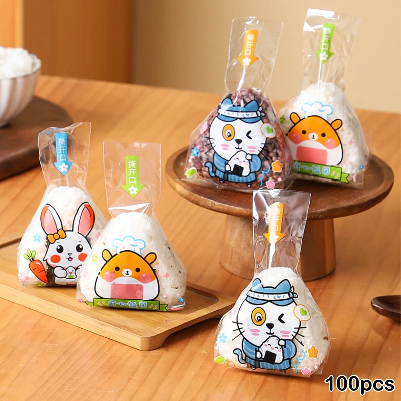 

100Pcs Lovely Cartoon Triangle Rice Ball Packing Bag Seaweed Onigiri Sushi Making Mold Tools Bento Accessories