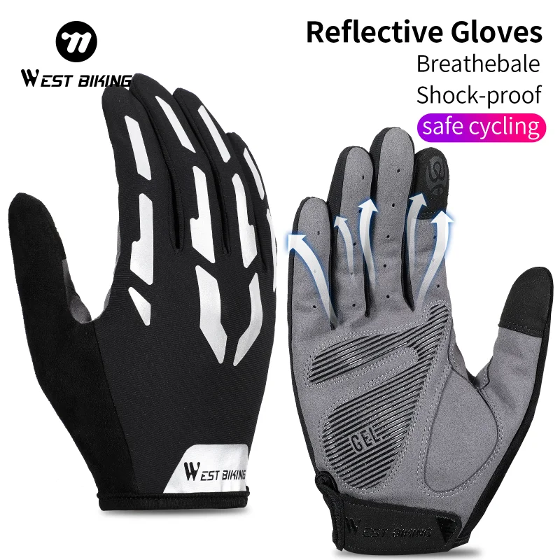

WEST BIKING Full Finger Gloves Unisex Touch Screen Motorcycle Gloves Outdoor Sports Cycling Gloves with Reflective Markings