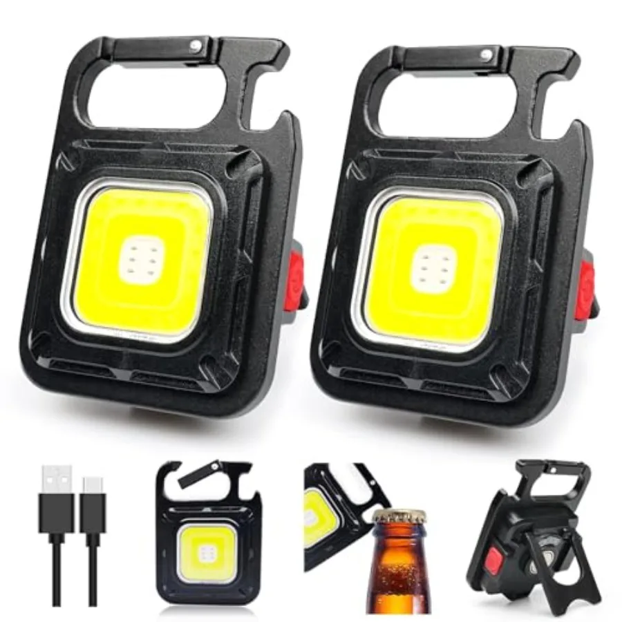 COB Keychain Work Light - Keychain Flashlights Rechargable Keychain Flashlight 7 Modes Hi-Lumin Super Bright With Folding Brack