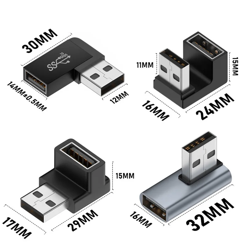 USB 3.0 Male to Female 90 Degree Right Angle Extension Adapter USB Upward Elbow Adapter 10Gbps For Laptop PC Connector Converte