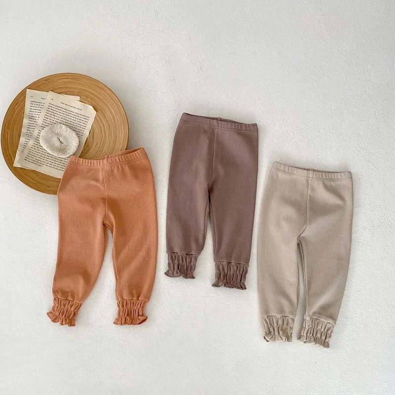 Lovely Baby Girl Pant 0-3Years Newborn Kid Solid Color Elastic Waist Ruffles Jogger Trouser Cotton Legging Bottom Spring Clothes